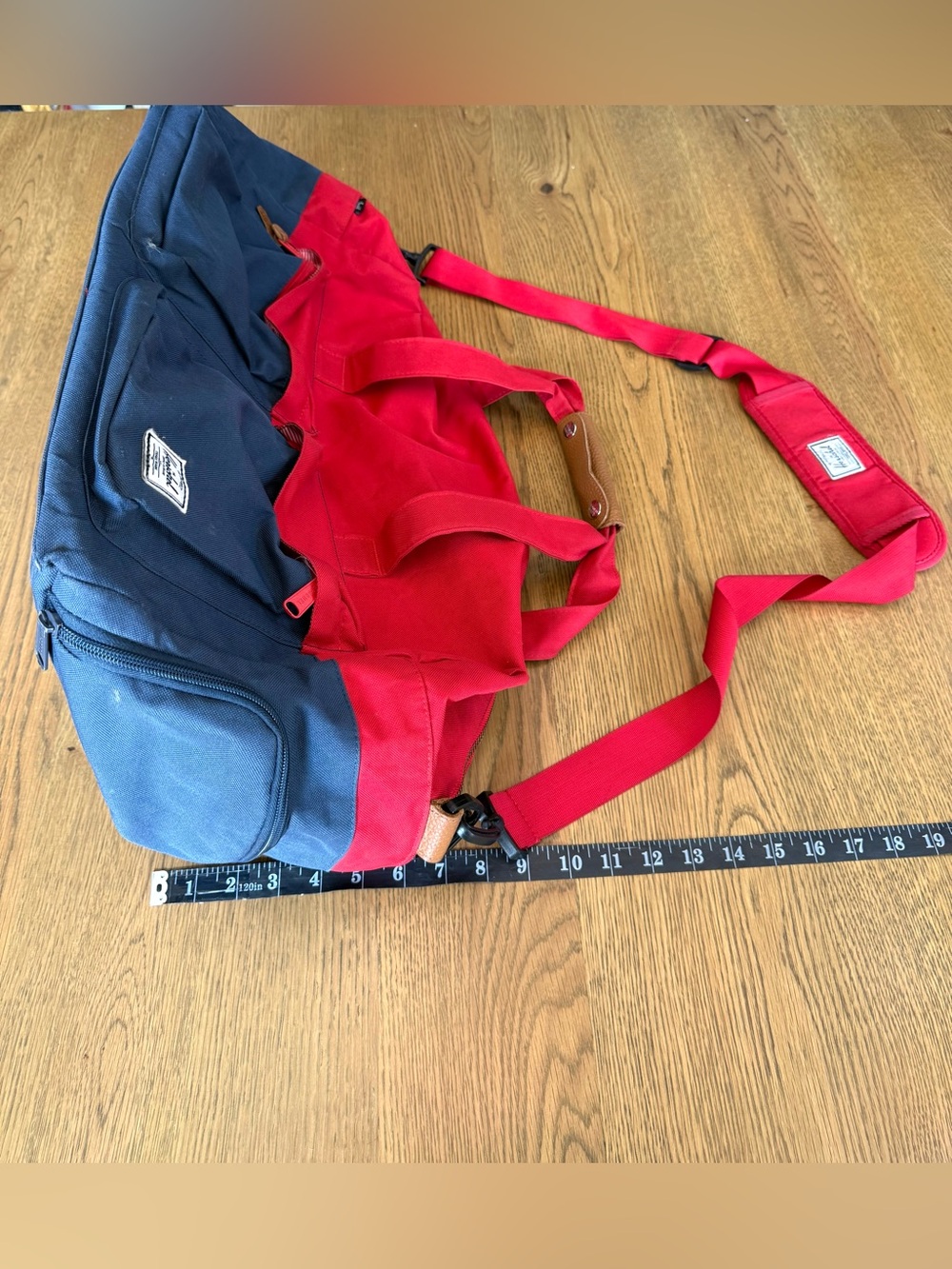 Herschel Supply Co Novel Red Navy Colorblock Duffle Weekender Bag OS - Picture 7 of 16